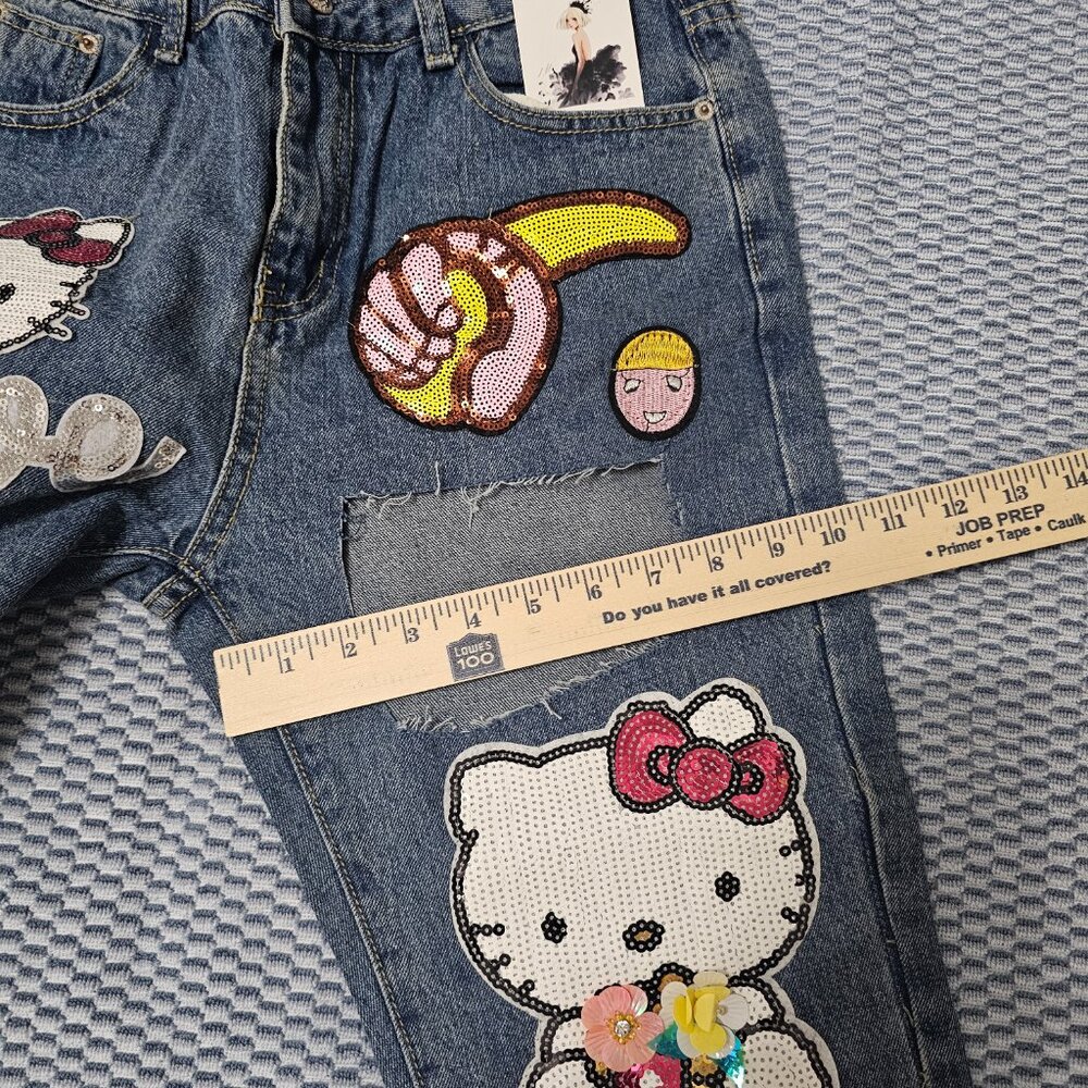 NEW Y2K Fashion G.D. Jeans High Rise Ankle Pants with Hello Kitty Patch Size 28 - Picture 8 of 9